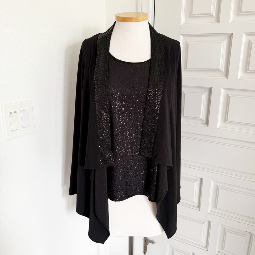Laura Ashley Black Sequins Cardigan & Tank Top Set Classic Sparkly Shiny Medium